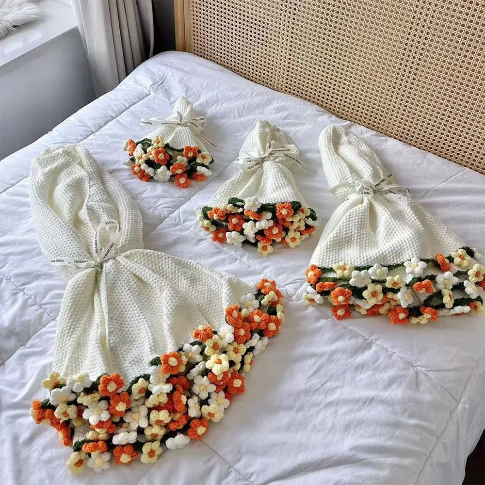 ⭐ 3D Rosen Decke fertig | Kleiner Strick-Überwurf 60cm