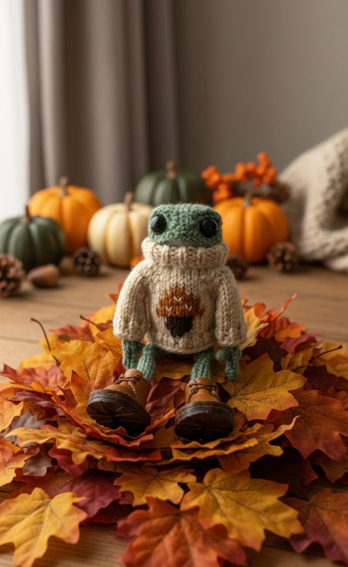 ⭐ Handgehäkelter Frosch 13cm | Amigurumi mit Sweatshirt & Schuhen | Geschenk Deko