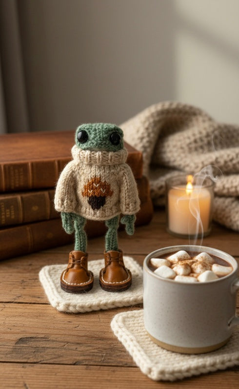 ⭐ Handgehäkelter Frosch 13cm | Amigurumi mit Sweatshirt & Schuhen | Geschenk Deko