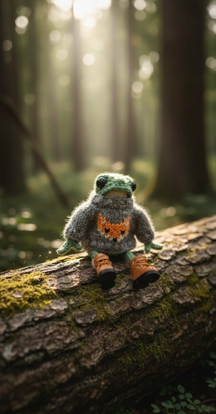 ⭐ Handgehäkelter Frosch 13cm | Amigurumi Deko | Fuchs Pullover & Stiefel | Geschenkidee