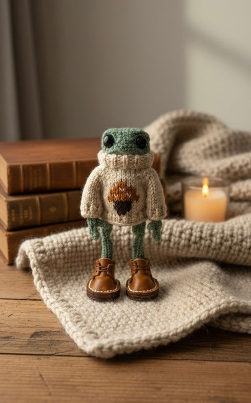 ⭐ Handgehäkelter Frosch 13cm | Amigurumi mit Sweatshirt & Schuhen | Geschenk Deko