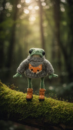 ⭐ Handgehäkelter Frosch 13cm | Amigurumi Deko | Fuchs Pullover & Stiefel | Geschenkidee