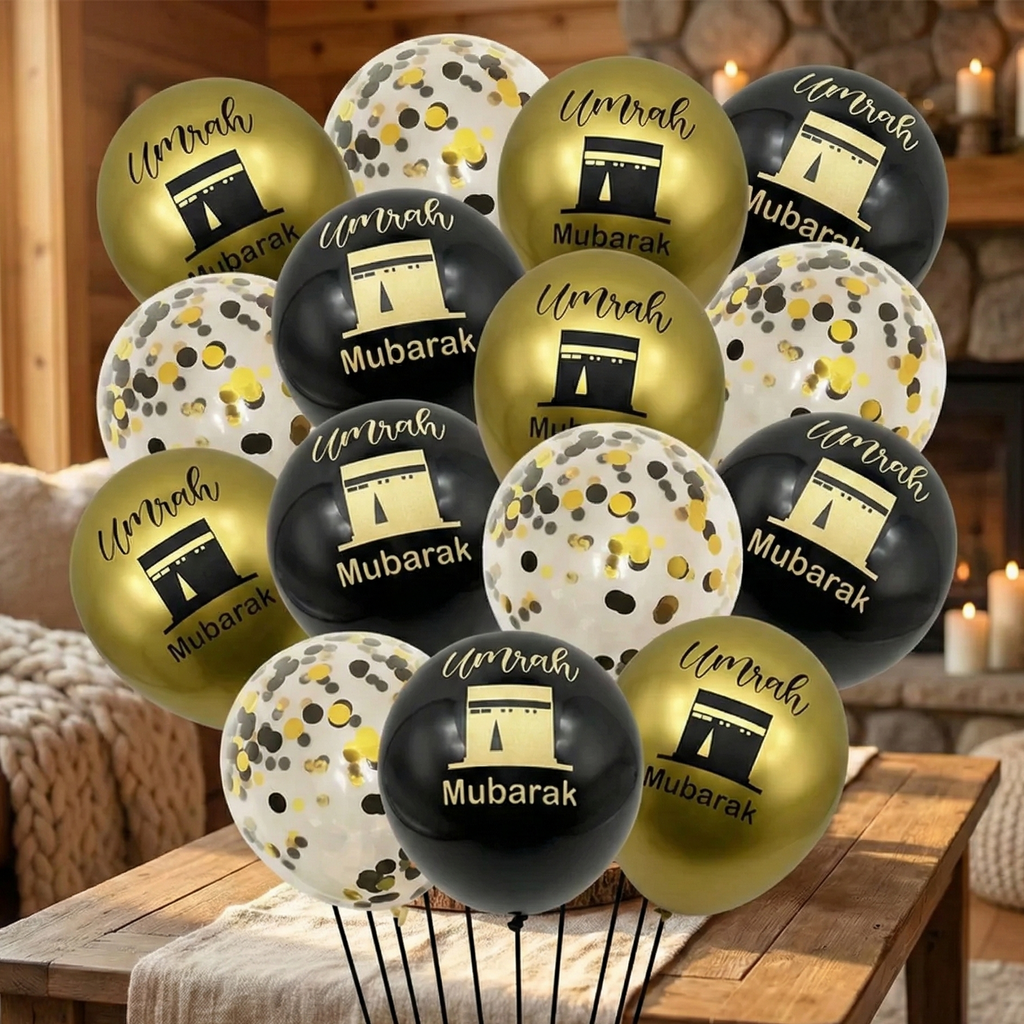 ⭐ 10x Umrah Mubarak Luftballons | Schwarz Gold Deko Set | Latexballons Islamische Party