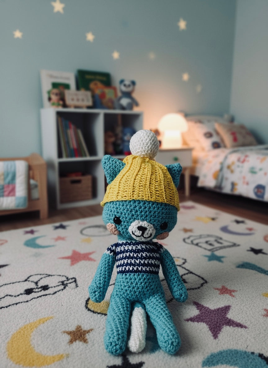 ⭐ Handgehäkelte Katze "Lenny" 30cm | Amigurumi im Winter-Outfit | Handmade Unikat