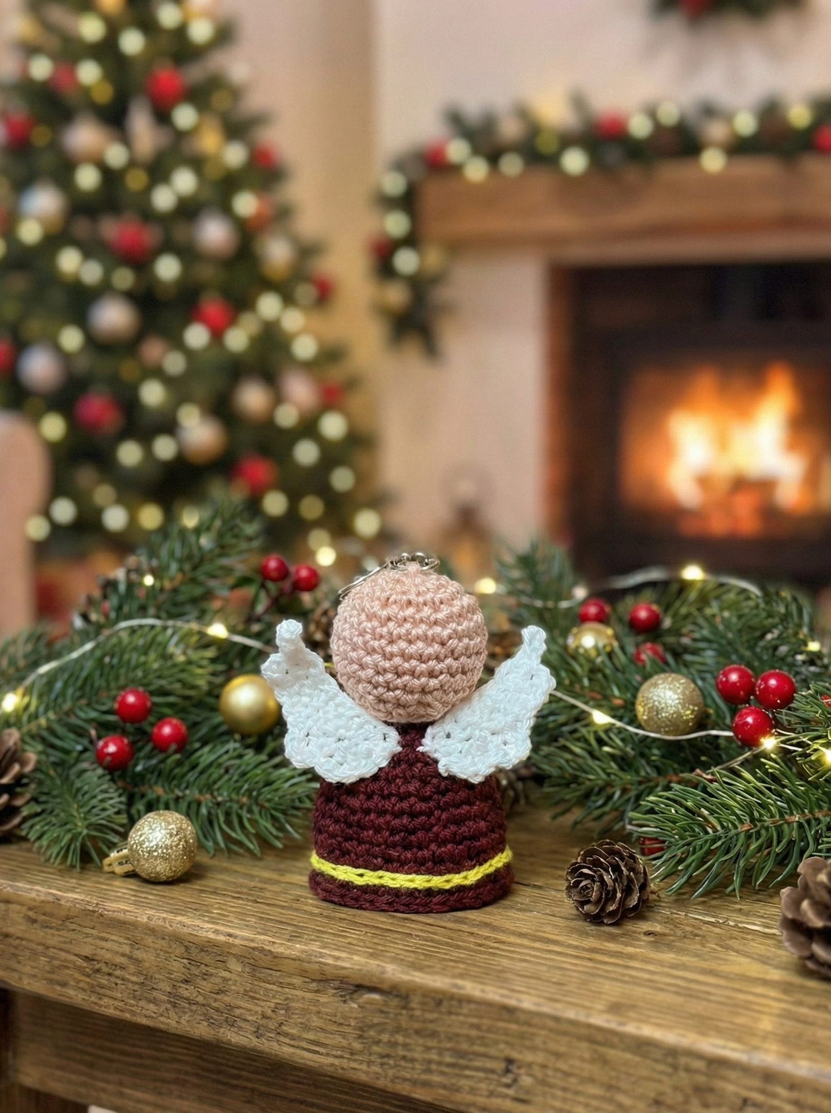 ⭐ Engel Schlüsselanhänger Gehäkelt | Schutzengel Taschenanhänger | Wunschfarbe | Baumwolle