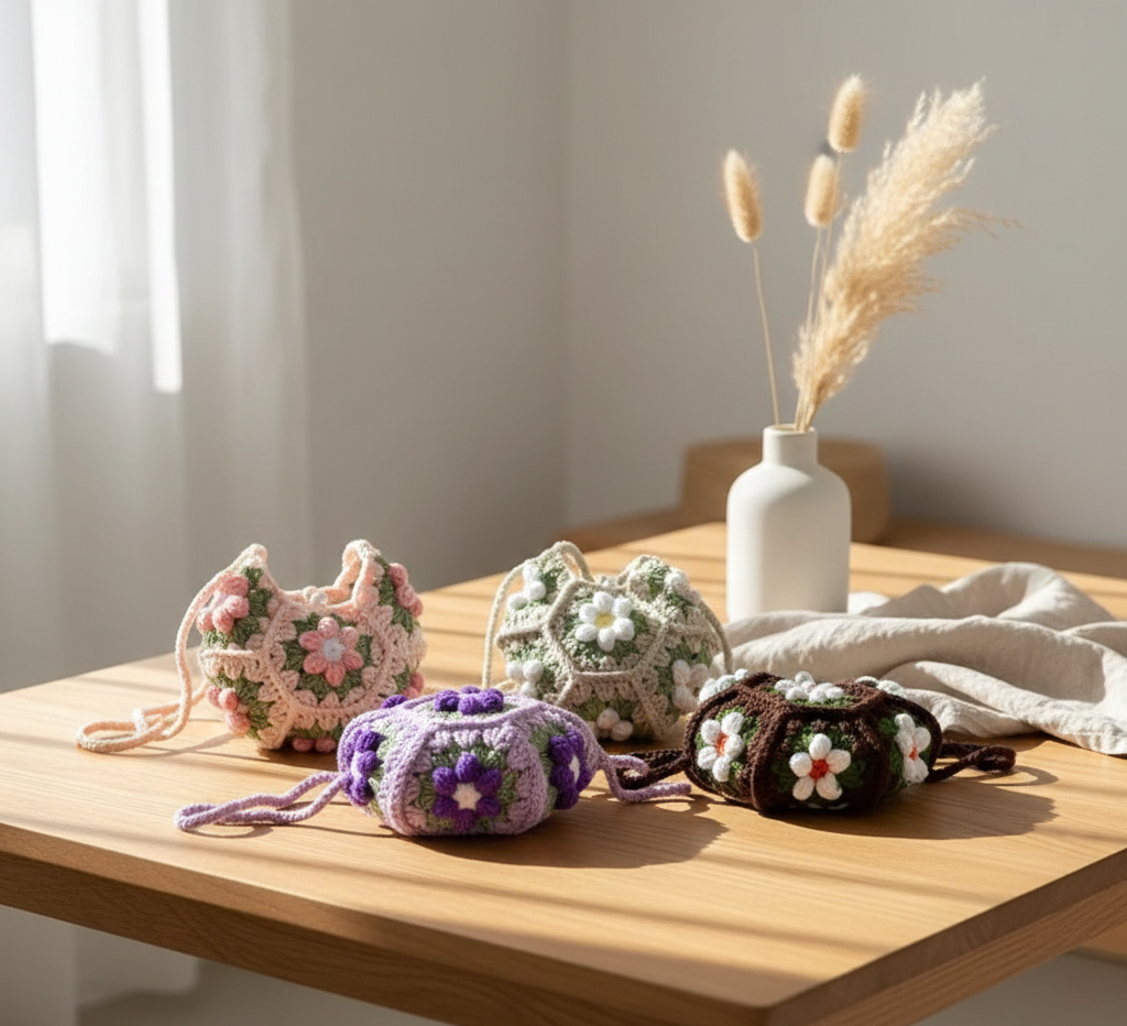 ⭐Handgehäkelte Blumen Umhängetasche | Stoffgarn Schultertasche | Süße Strick Armpit Bag