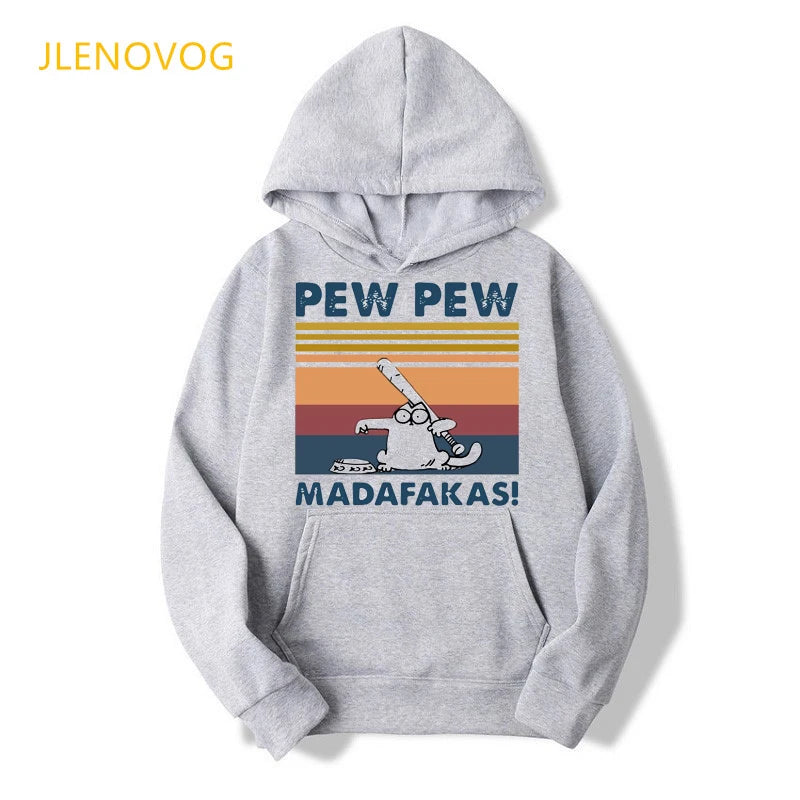 Funny Pew Pew Madafakas Unisex Gray Hoodies Women/Men Cat/Dog/Unicorn/Penguin/Duck With Gun Sweatshirt Femme Streetwear