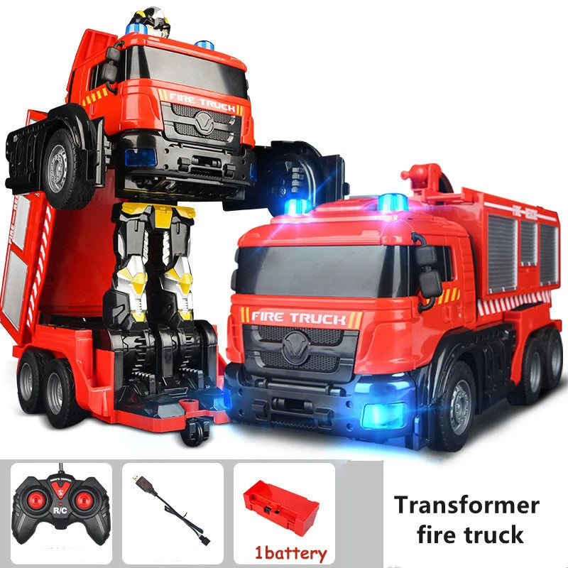⭐ RC Feuerwehr Roboter Auto | 2-in-1 Transformer mit Wasserspritze | Licht & Sound 1:14