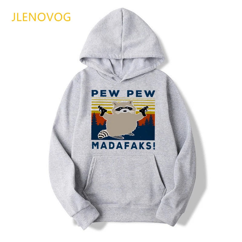 Funny Pew Pew Madafakas Unisex Gray Hoodies Women/Men Cat/Dog/Unicorn/Penguin/Duck With Gun Sweatshirt Femme Streetwear