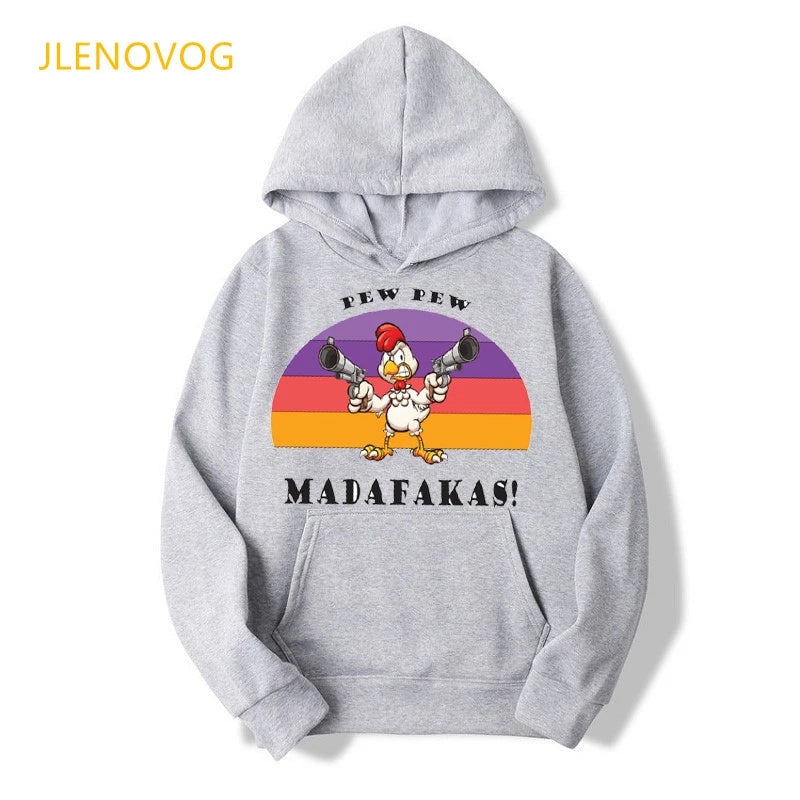 Funny Pew Pew Madafakas Unisex Gray Hoodies Women/Men Cat/Dog/Unicorn/Penguin/Duck With Gun Sweatshirt Femme Streetwear