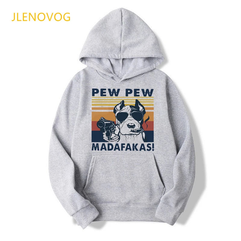 Funny Pew Pew Madafakas Unisex Gray Hoodies Women/Men Cat/Dog/Unicorn/Penguin/Duck With Gun Sweatshirt Femme Streetwear