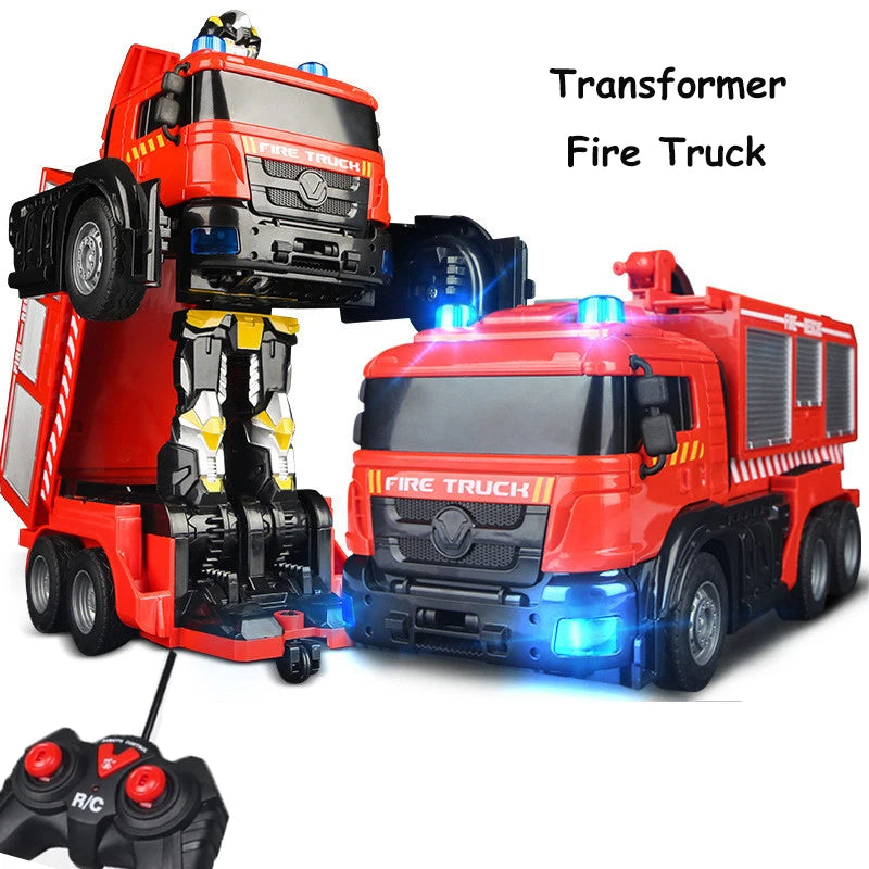 ⭐ RC Feuerwehr Roboter Auto | 2-in-1 Transformer mit Wasserspritze | Licht & Sound 1:14