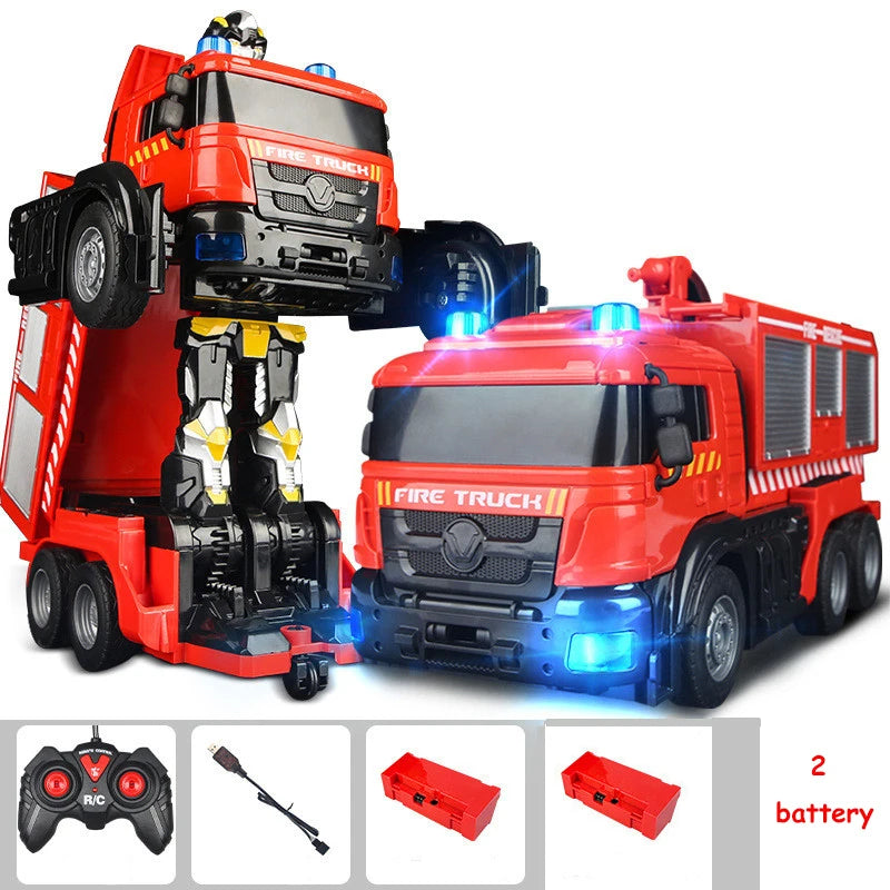 ⭐ RC Feuerwehr Roboter Auto | 2-in-1 Transformer mit Wasserspritze | Licht & Sound 1:14