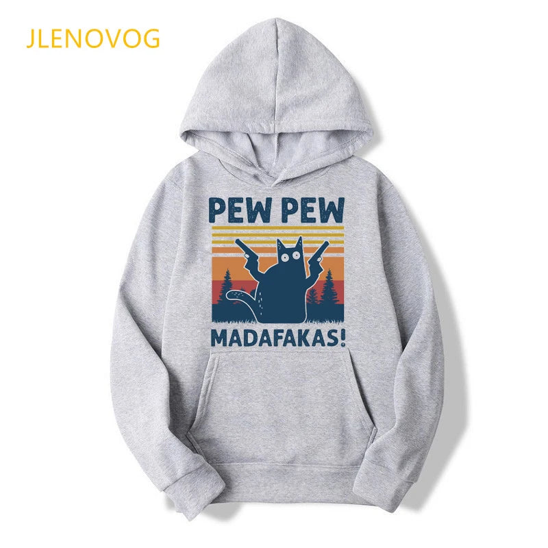 Funny Pew Pew Madafakas Unisex Gray Hoodies Women/Men Cat/Dog/Unicorn/Penguin/Duck With Gun Sweatshirt Femme Streetwear