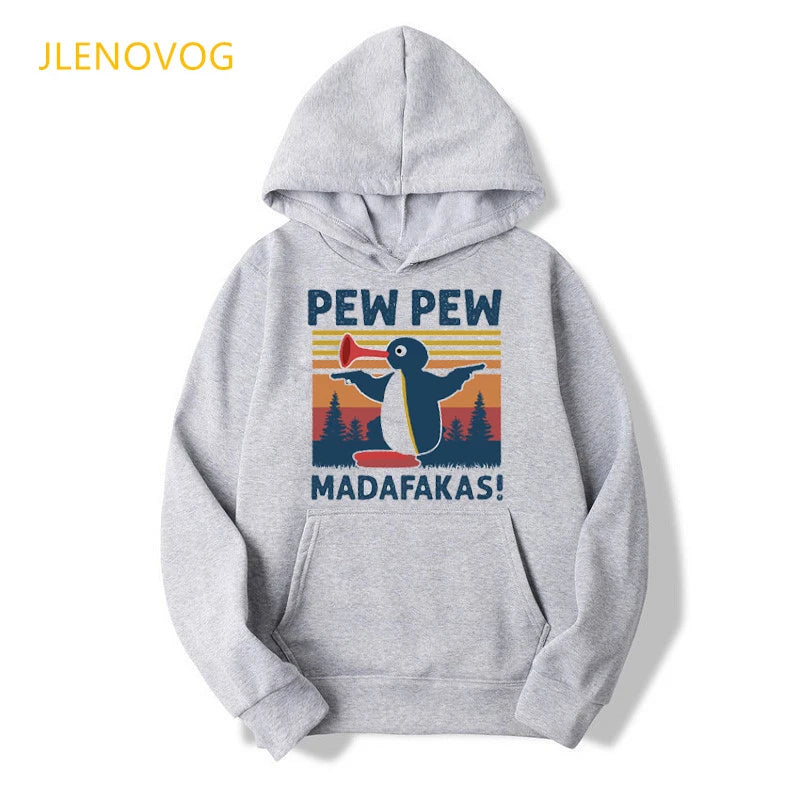 Funny Pew Pew Madafakas Unisex Gray Hoodies Women/Men Cat/Dog/Unicorn/Penguin/Duck With Gun Sweatshirt Femme Streetwear