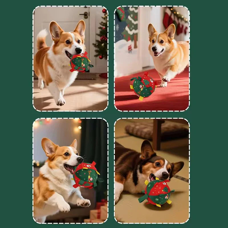 ⭐ Interaktiver Hundeball Weihnachten | Fleece Spielzeug mit Glöckchen | Robust & Weich