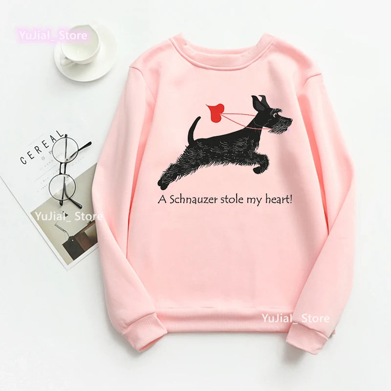 Women Funny Dog Lover Hoodies A Schnauzer Stole My Heart Graphic Print Sweatshirt Harajuku Kawaii Winter/Spring/Autumn Clothes