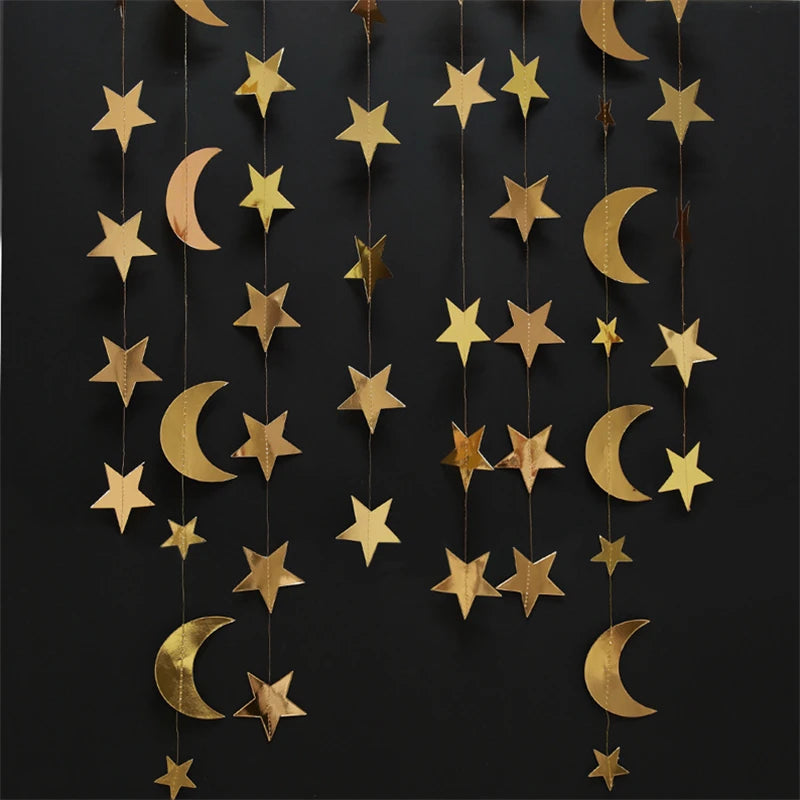 ⭐Ramadan Papier Girlande 4m | Mond & Stern Anhänger | Eid Mubarak Party Deko