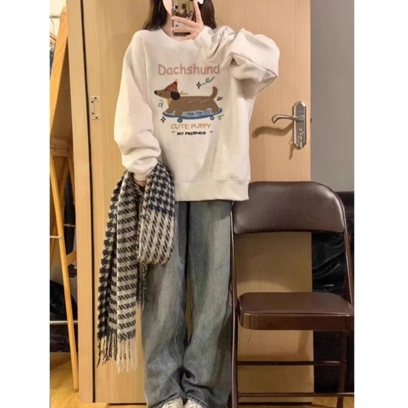 ⭐ Dackel Plüsch Hoodie Damen | Korean Style Oversized | Y2K Kawaii Pullover 2025