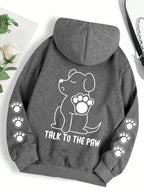⭐ Talk To The Paw Hoodie Damen | Lustiger Hunde Cartoon Print | Fleece Pullover