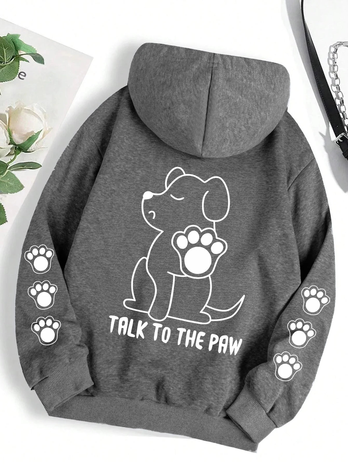 ⭐ Talk To The Paw Hoodie Damen | Lustiger Hunde Cartoon Print | Fleece Pullover