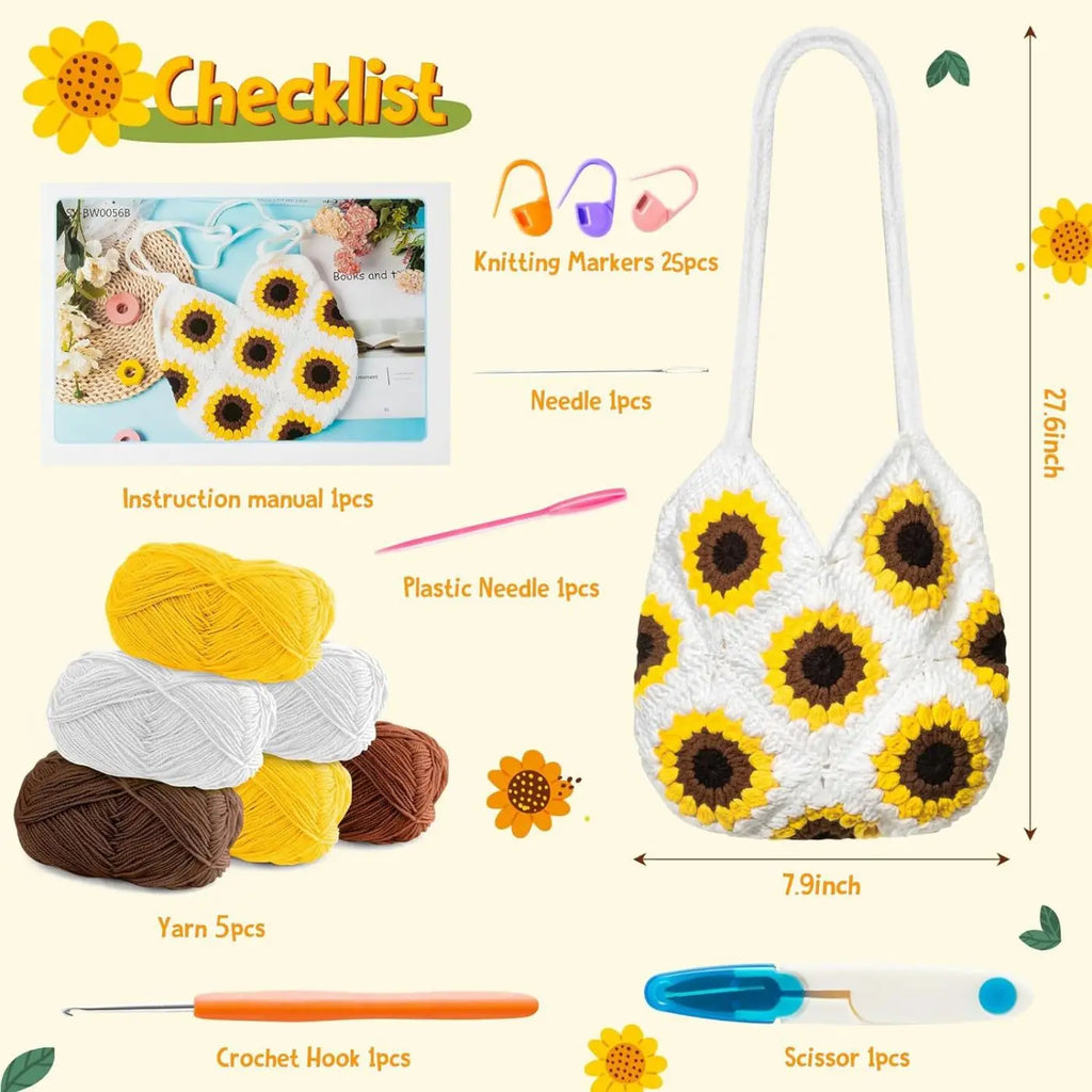 ⭐ DIY Häkelset Tasche | Schultertasche Anfänger | Sonnenblume & Checkerboard | Komplettset