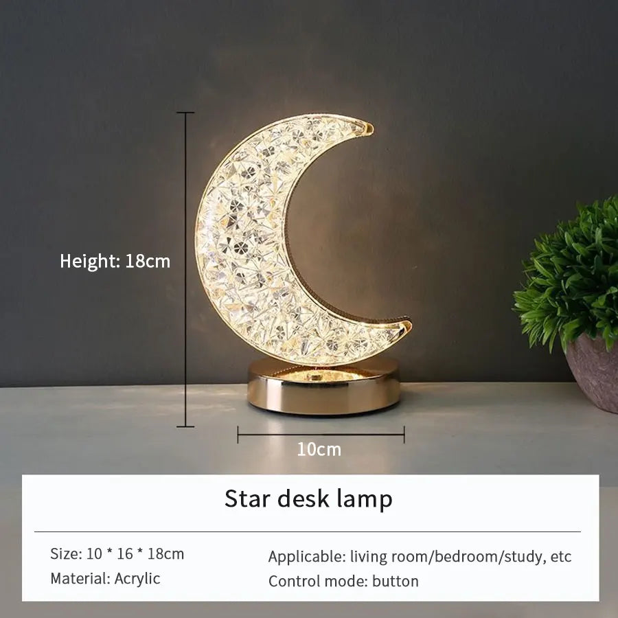 Moon Star Led Night Light Rechargeable Crystal Table Lamp Touch Switch Dimmable Ramadan Room Decor Ambient 3D Moon Lamp Eid Gift