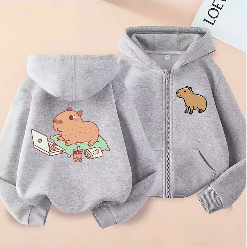 ⭐ Kinder Capybara Hoodie | Lustiger Zip Up Reißverschluss | Manga Sweatshirt Jungen Mädchen