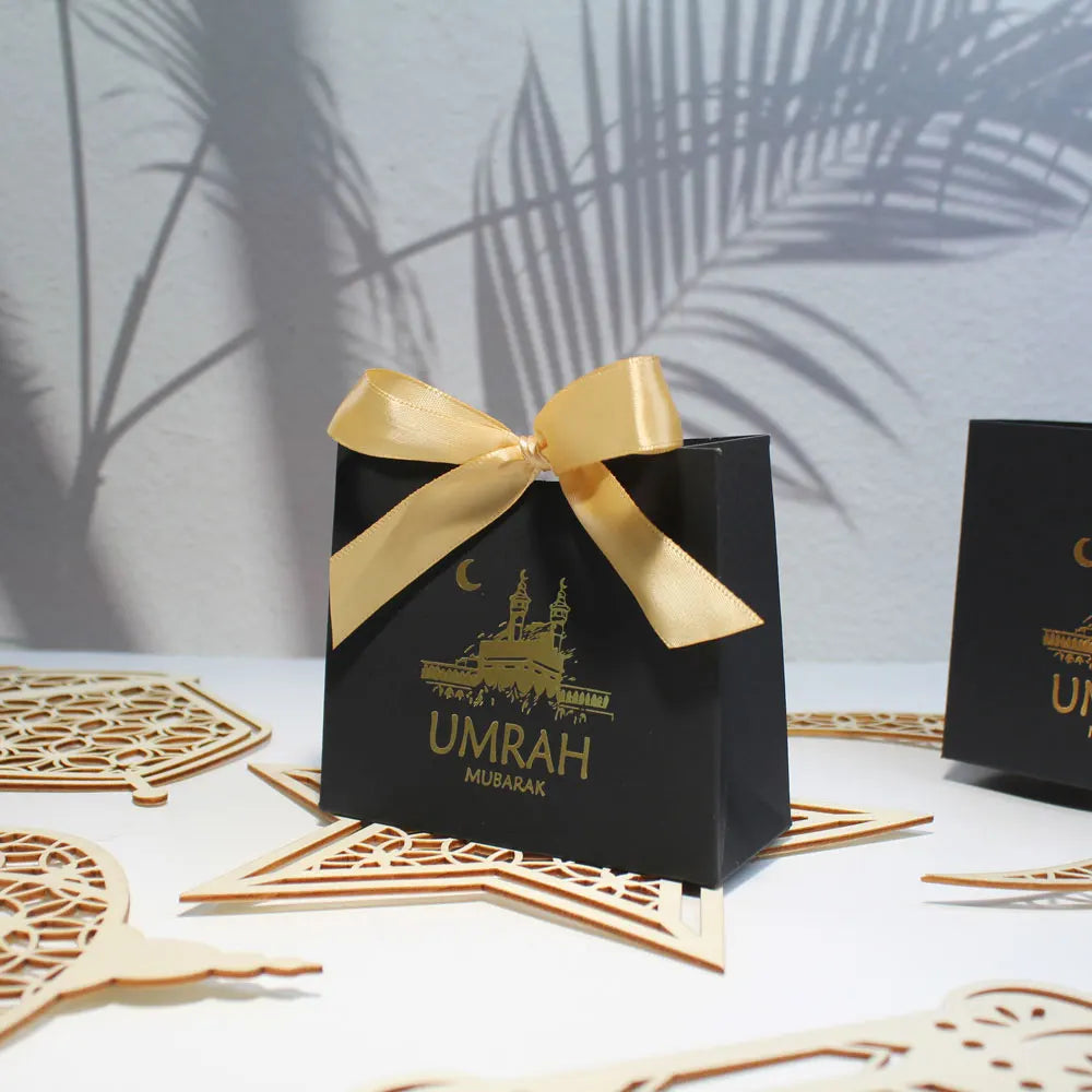 ⭐ 50x Umrah Mubarak Geschenkboxen | Gastgeschenke Verpackung für Datteln & Süßes | Papierbox