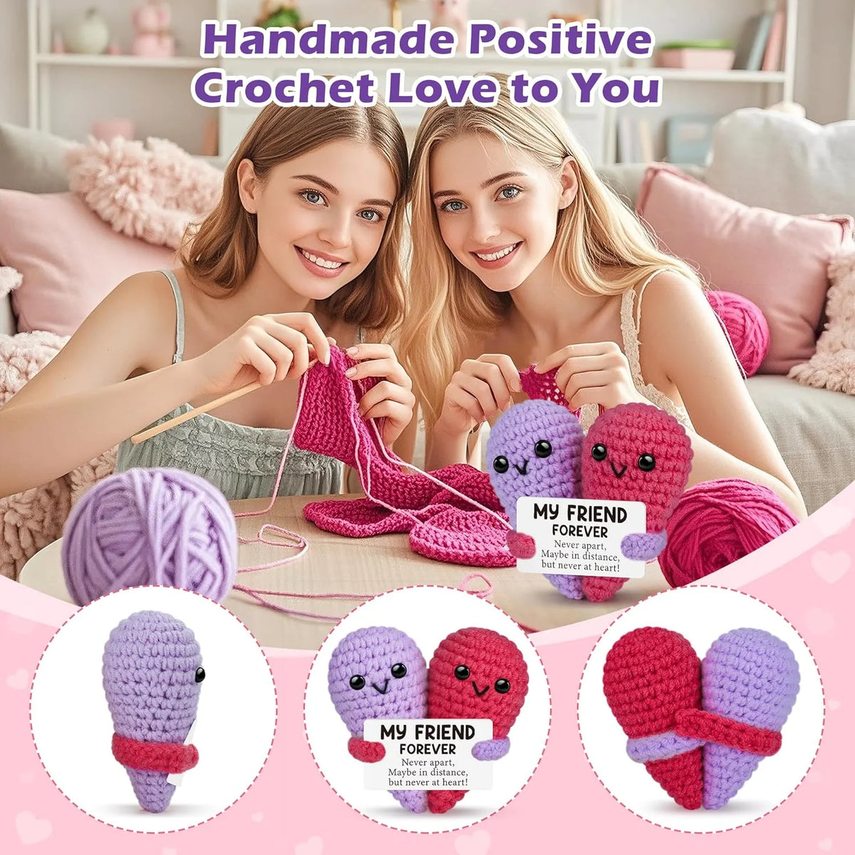 Funny Crochet Gifts for Forever Best Friend Birthday Gifts Decoration Cute Handmade Knitted with Card Emotional Friend Support
