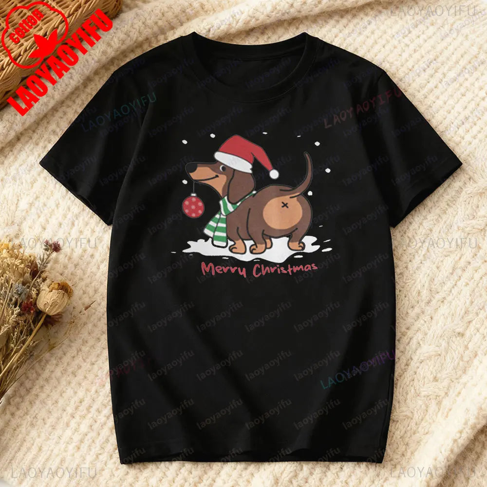 ⭐ Dackel T-Shirt Weihnachten | 100% Baumwolle | Lustiges Dachshund Motiv | Damen & Herren
