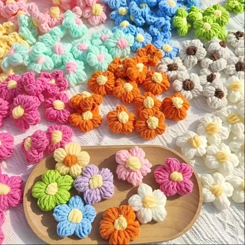 ⭐ 30x Häkelblumen Aufnäher Bunt | 4cm Applikationen | Blumen Patches zum Aufnähen