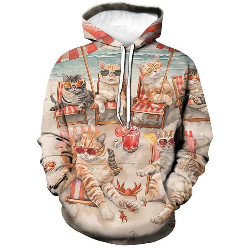 ⭐ Unisex 3D Hunde Katzen Hoodie | Tier-Print Pullover mit Taschen | Langarm