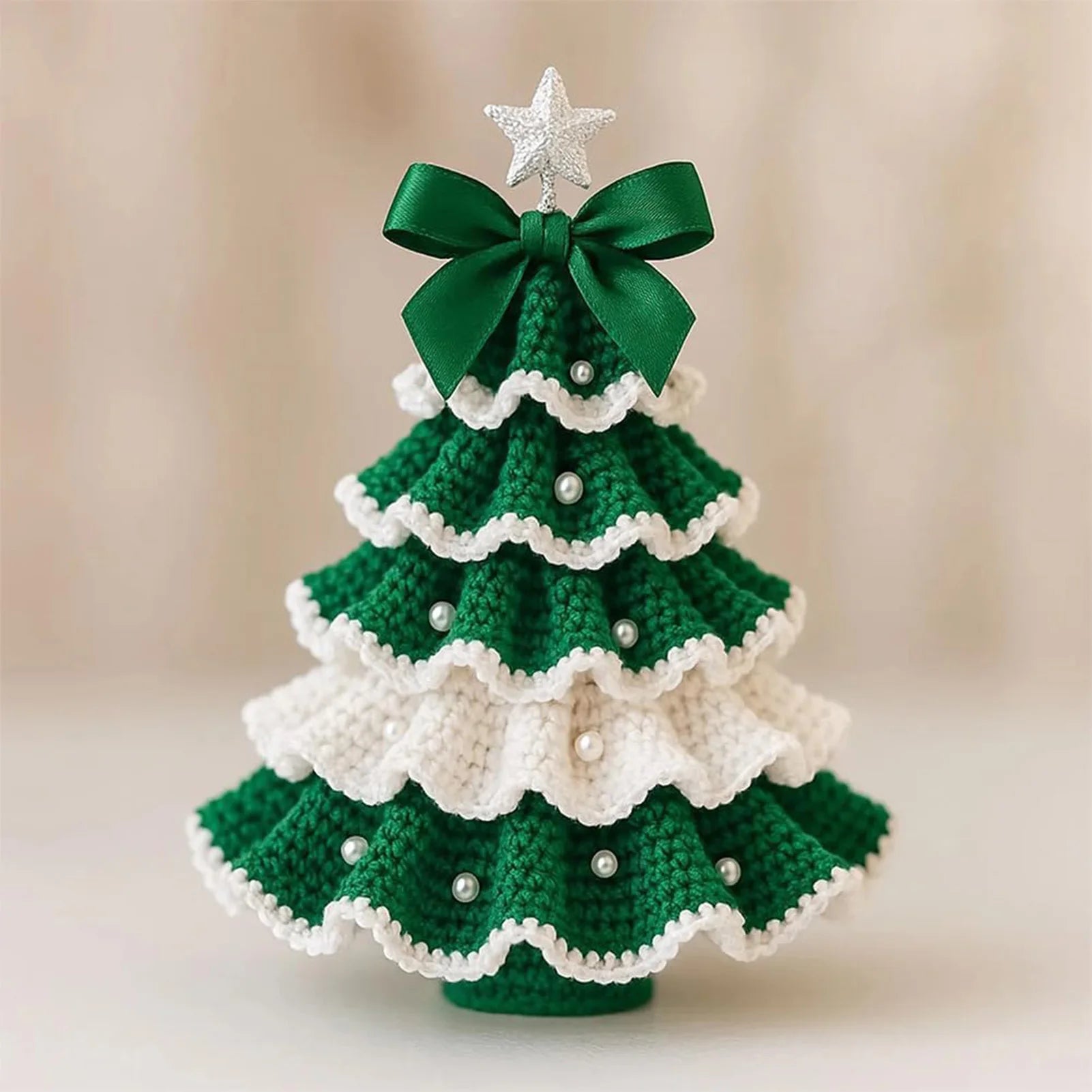 ⭐ DIY Häkelset Weihnachtsbaum | 20cm Tannenbaum mit Perlen & Schleife | Anfänger Kit