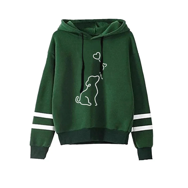⭐ Damen Hoodie Süßer Hunde-Print Streifen | Gemütlicher Pullover Langarm