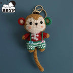 Handmade Charming Crochet Christmas monkey doll Keychain, Cute Handmade Plush Figure for Car and Bag