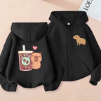 ⭐ Kinder Capybara Hoodie | Lustiger Zip Up Reißverschluss | Manga Sweatshirt Jungen Mädchen
