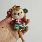 Handmade Charming Crochet Christmas monkey doll Keychain, Cute Handmade Plush Figure for Car and Bag