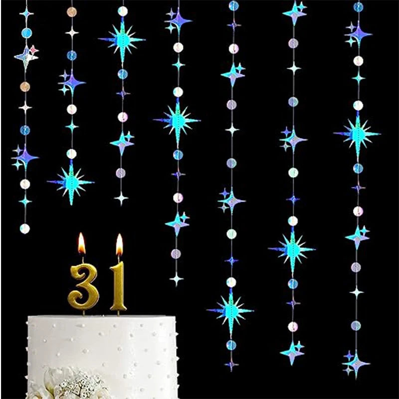 Iridescent Star Moon Circle Garland Ramadan EID Mubarak Birthday Party Decorations Hanging Crescent Twinkle Little Star Streamer