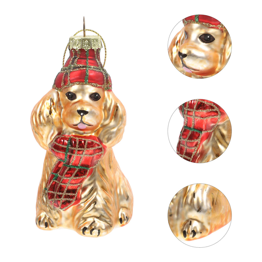 ⭐ Glas Ornament Hund Gold | Weihnachtsbaum Anhänger 10cm | Edler Christbaumschmuck