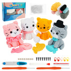 4Pcs Crochet Kit for Beginners DIY Knitting Craft Kit Fun Cat Crochet Set Cute Crocheting Cat with Accessories and Tutorial