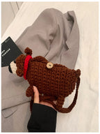 Western style sausage dog yarn hook woven bag finished product, parent-child crossbody bag, mobile phone bag