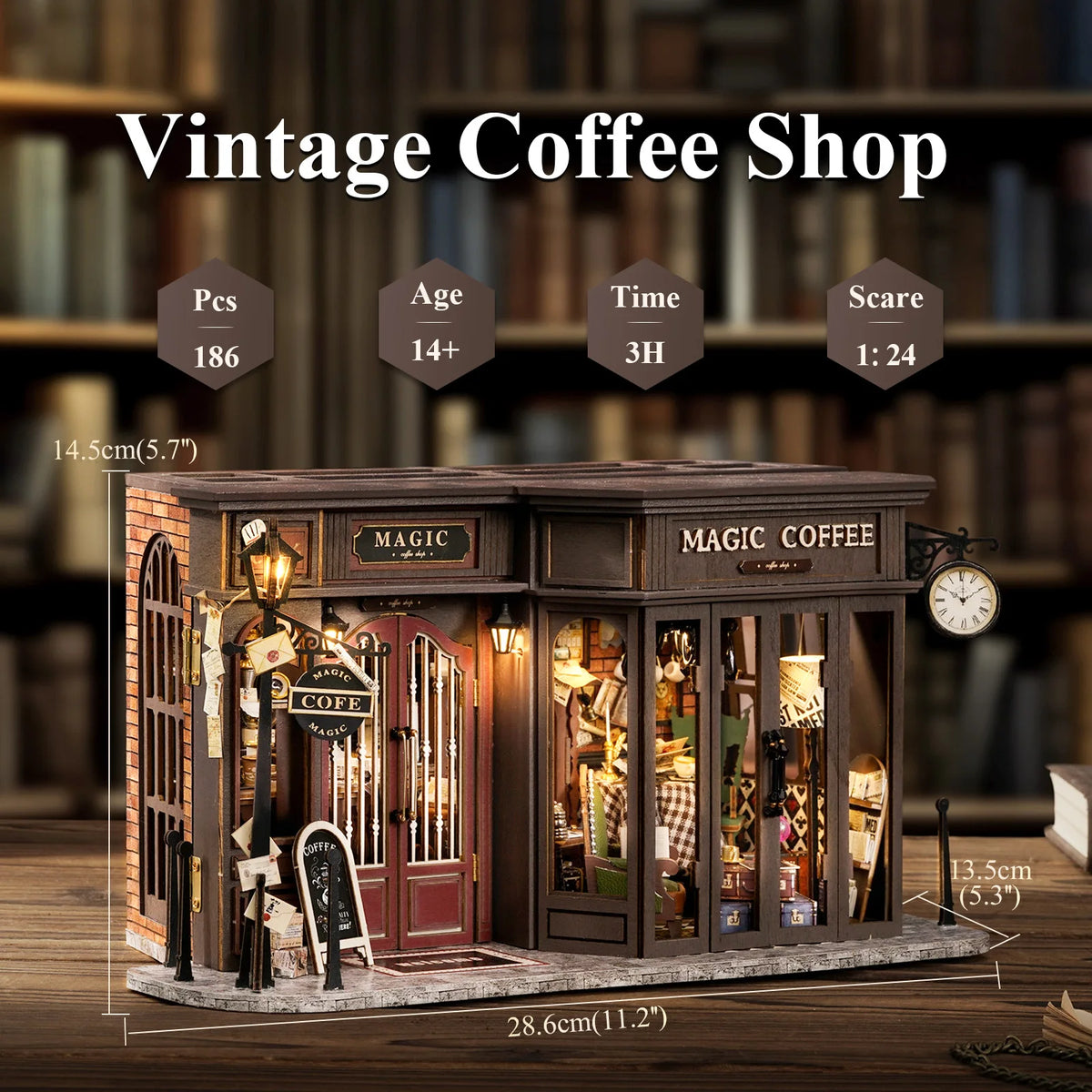 DIY Doll House Wooden Miniature Kit Assembly Building Model Kits Home Decorations with Furniture for Magic Coffee