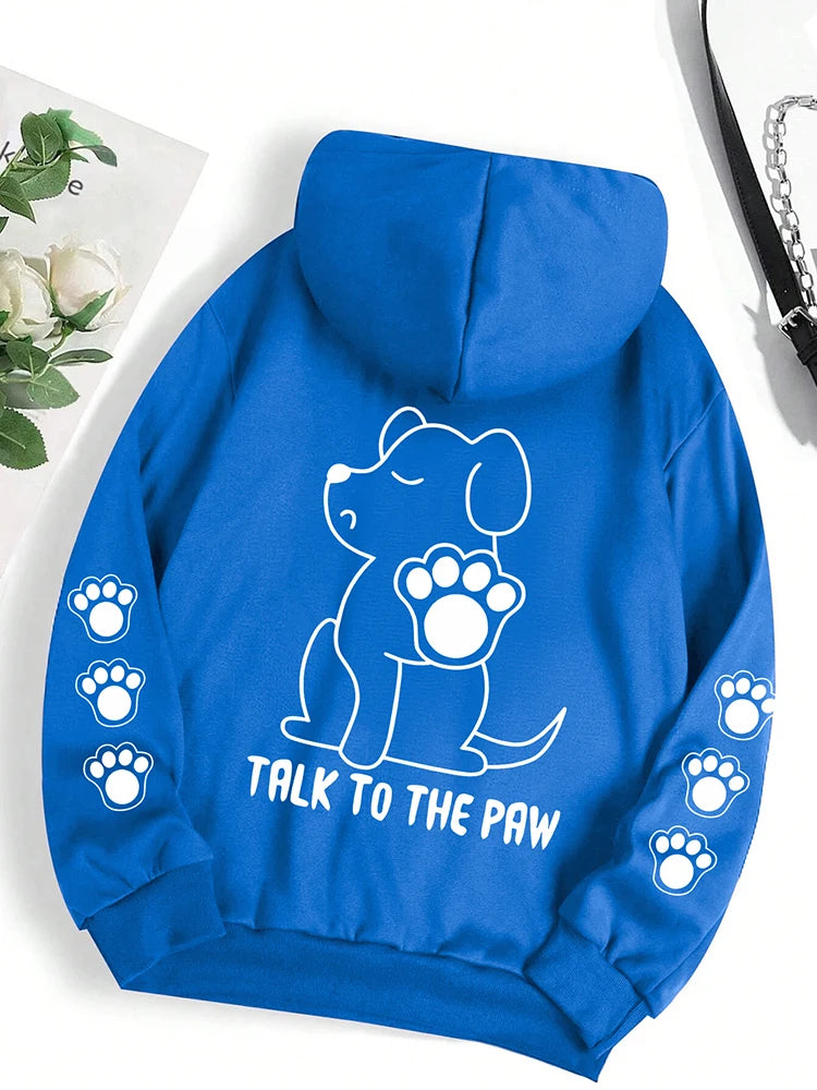 ⭐ Talk To The Paw Hoodie Damen | Lustiger Hunde Cartoon Print | Fleece Pullover