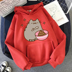 Women Ullzang Cute Cat Sweatshirt Funny Cartoon Pusheen Cat Kawaii Harajuku Korean Style Hoodies Graphic Fashion Hoody Female