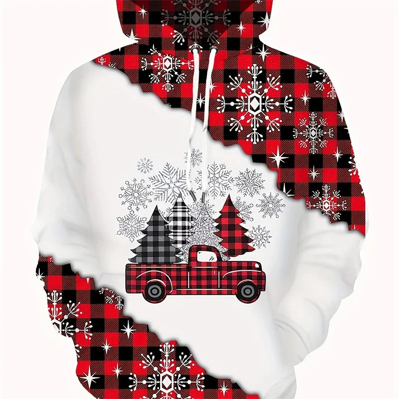 ⭐ 3D Weihnachts Hoodie Herren Damen Kinder | Schneemann & Elch Print | Partnerlook XS-6XL