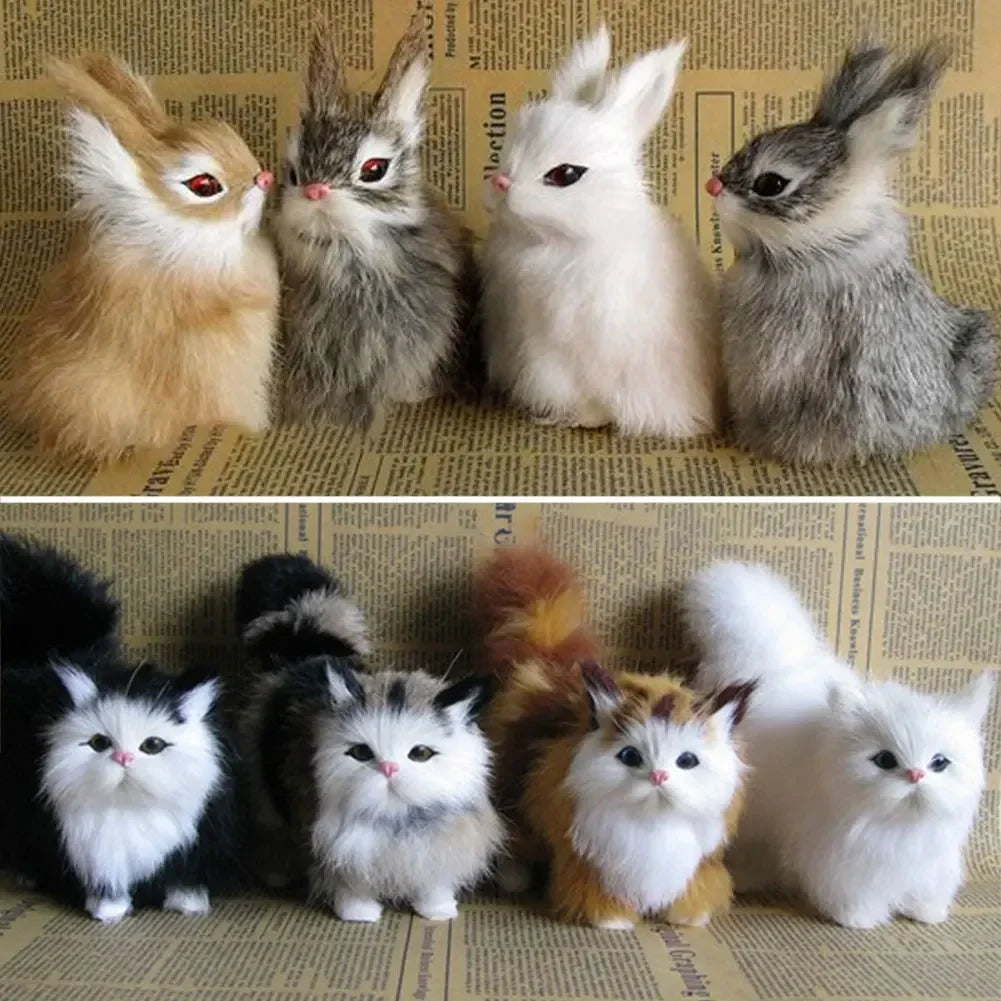 ⭐ Realistische Tierfigur Deko | Katze Fuchs Eule Hase mit Fell | Simulation Modell | Deko