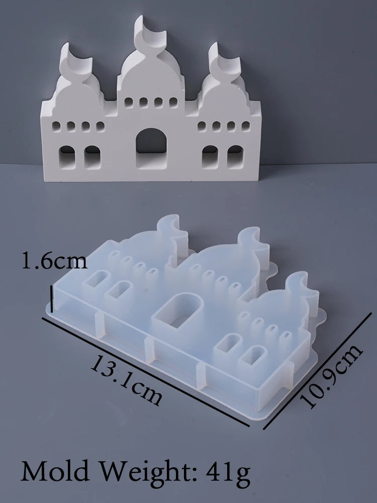3D Mosque Shape Silicone Mold Hollow House Plaster Ornaments Mould Ramadan Holiday Gift Candle Gypsum Mold Home Decor Supplies