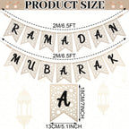 ⭐Holz Girlande Ramadan Mubarak | Rustikaler Perlen Banner | Eid Deko Set 2-teilig