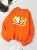 Rabbit And Dog Sweet As Honey Printing Sweatshirt Womens Crewneck Soft Hoodie Fleece Warm Winter Pullover Loose Casual Clothes